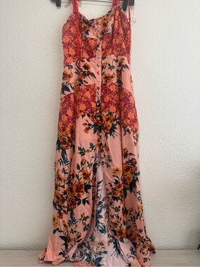 Free People Pink Floral Button-Front Maxi Dress